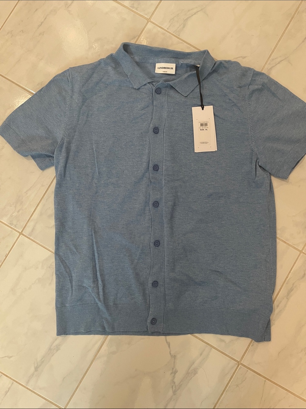 Men's Lindbergh light blue Short Sleeve Button-Down Polo sweater. New!